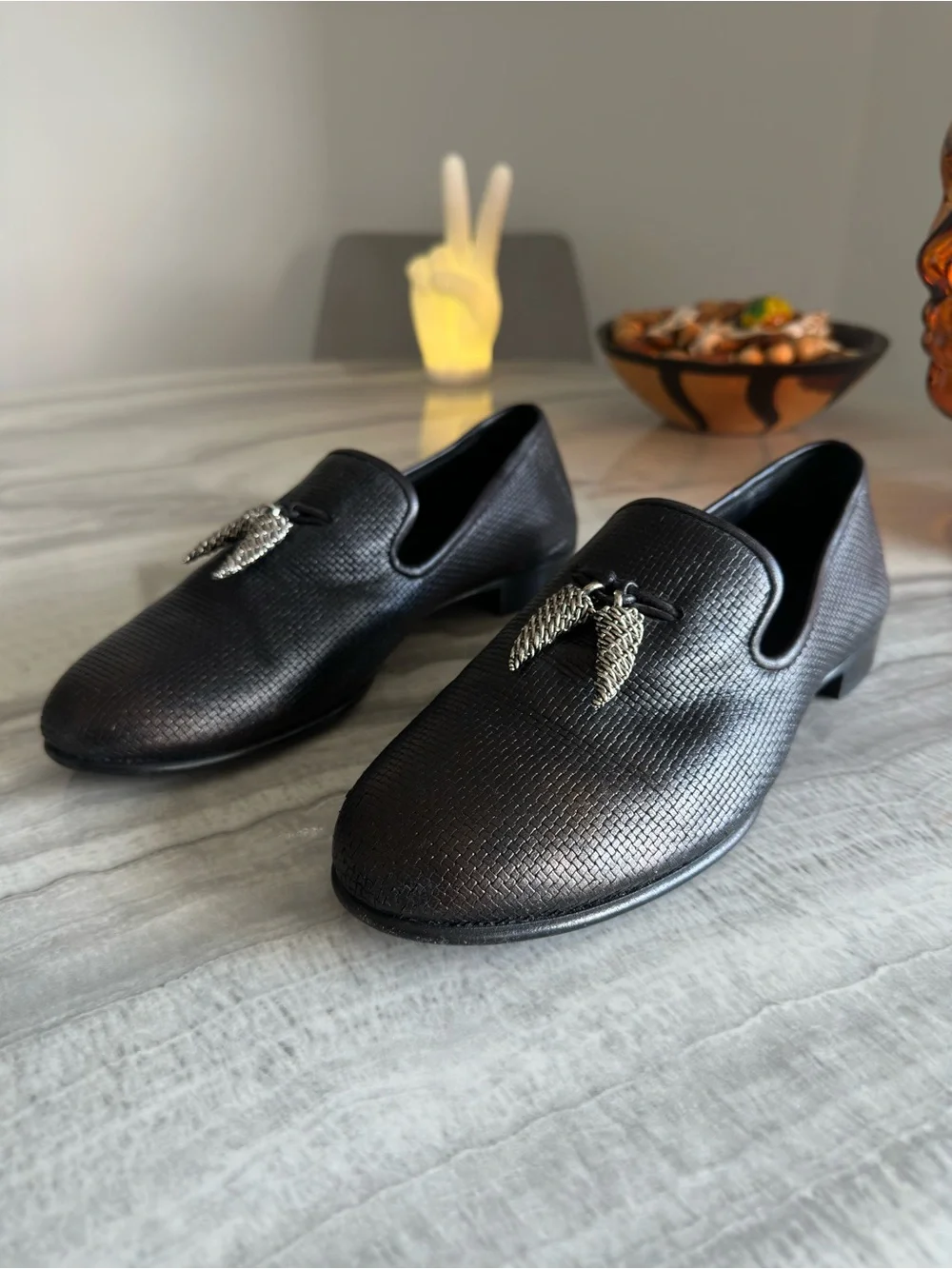 Giuseppe Zanotti Black Basketweave Leather Venetian Loafers